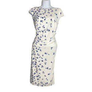 CHAPS White Blue Floral Boat Neck Stretch Knit Sheath Dress sz XL